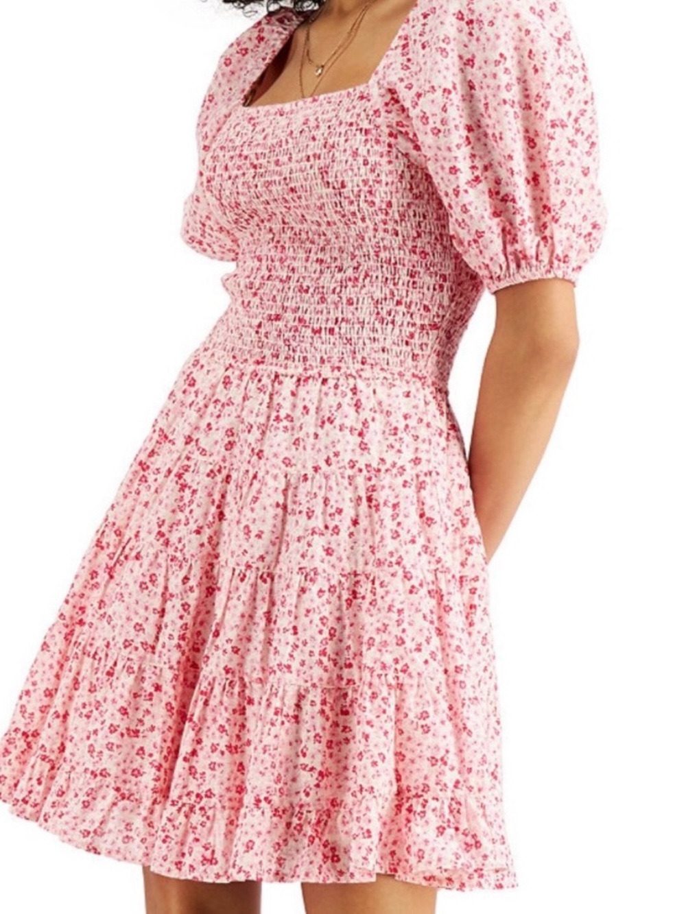 Dizzy Lizzy xl Pink Floral Smocked Puff Sleeve Dress